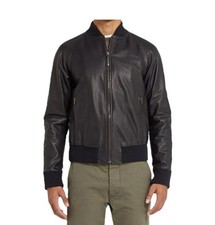 Blouson bombardier noir 100 % cuir d'agneau véritable pour homme manteau...