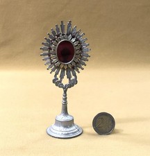 ancien ostensoir miniature en métal et verre 13 cm Jouet Enfant Messe Autel Curé