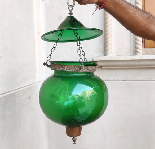 Ancienne cloche verre vert - ancienne,