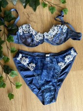 Ensemble Variance 🌸 Lingerie Bleu Blanc Dentelle Transparent 🌸 Taille 40/85C