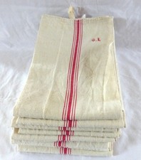 10 anciens Torchons Liteau Rouge Lin/Métis 89 x 53 Monogramme GL Jamais utilisés