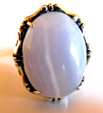 Bague en Calcédoine précieuse- 24 x 19 mm- 25.Cts-réglable 52-58-Argent  massif