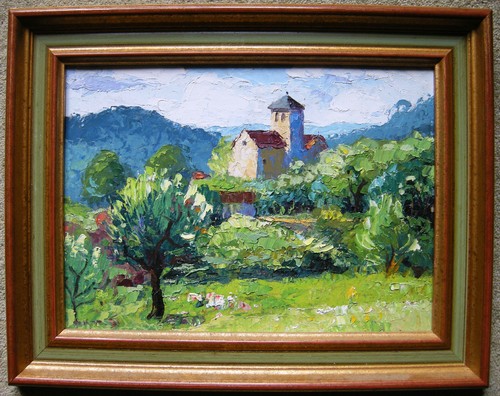 Huile sur carton eglise - huile,