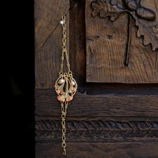 Bracelet Art Nouveau Réglable Feuille Ginkgo Perle Rose Vintage Style QD13