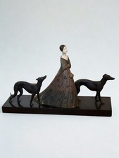 D H Chiparus Demeter Élégante aux lévriers / femme aux chiens sculpture art déco
