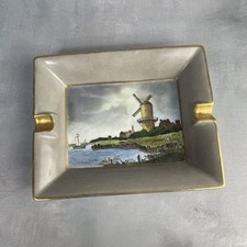 Cendrier porcelaine décor tableau Le moulin à vent de Wijk Bij Duurstede 20x16cm