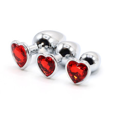 SexToy Plug Anal Chromé Bijou Intime Cœur Rouge Sexe Toy Livré avec Sac Velours