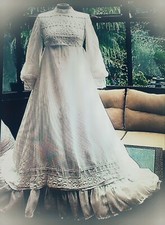 Robe empire Edwardien victorien blanche dentelle mariage costume vintage
