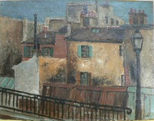 TABLEAU MODERNE XXème- FRANCESCO SALES 1904-1977 PARIS LA MONTAGNE Ste GENEVIEVE