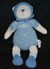 ?Doudou Ours MOULIN ROTY Lila et Patachon Bleu Rayé Blanc Peluche 30 Cm