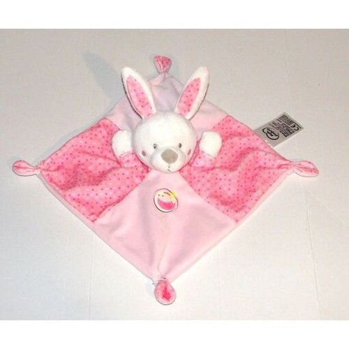 Doudou lapin blanc rose pois - blanc,