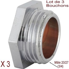 Lot de 3 Bouchons en Laiton Chromé,Filetage Mâle 3/4 (20/27) Tuyaux,Plomberie