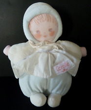 K4. DOUDOU BOULE COROLLE POUPEE BEBE ROSE BLANC BLEU TABLIER CAPUCHE  TBE