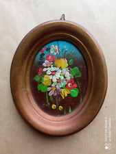 Excellente peinture à l'huile miniature encadrée - Nature morte dans cadre ovale
