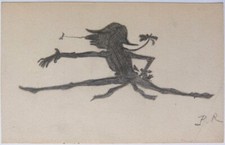 Dessin original caricature silhouette signé "P.R" vers 1870