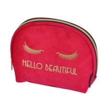 Pochette Cosmétique Velours "Hello" 15cm Fuchsia