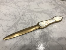 Magnifique Ouvre lettre ancien en nacre et métal doré - Coupe papier collection