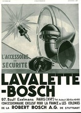 Publicité ancienne voiture automobile bougie LAVALETTE BOSCH 1931 issue magazine