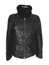 COLLEZIONI ARMANI VESTE BLOUSON CUIR AGNEAU NOIR / FOURRURE LAPIN 40it / 36fr