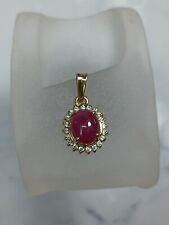 Pendentif Or 14 Carats Rubis 2cts Entourage De Pierre Blanche