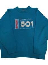 Vintage Levis 501 Knit Jumper Mens XL Blue Crew Embroidered Cotton Sweater