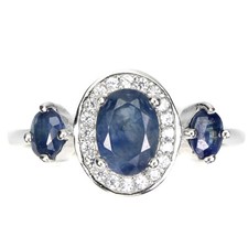 925 Bague en Argent Ovale Bleu