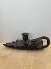 Petit Bougeoir à Main en Bois Forme Feuille Décoration Intérieure 