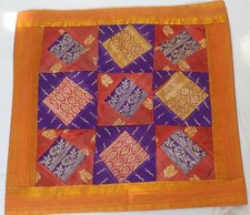Housse de coussin Soie Patchwork Fait main Orange Violet Taie d'oreiller Inde I