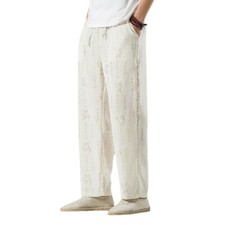 Hommes Lin Pantalon Desseré Imprimé Chinois Kung Fu Tai Chi Arts Martiaux