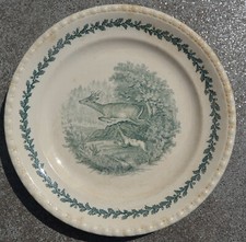 grande assiette VILLEROY & BOCH Mettlach série DIANA - le cerf chasse, chien