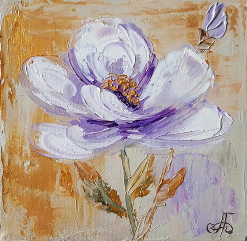 White flower oil painting - oil,