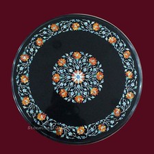 21 " Noir Marbre Dîner Café Table Haut Pietra Dura Incrustation Décor Maison