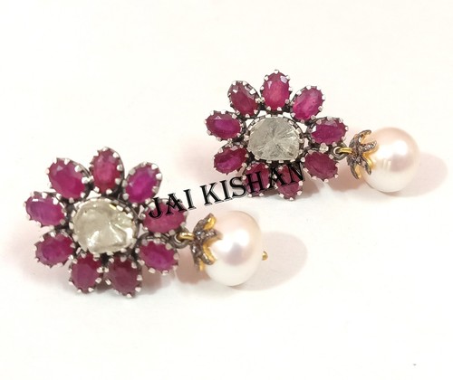 Boucle oreille rubis perle - boucle,