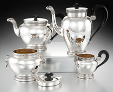 VABRE : Service à Thé / Café en Argent massif Vermeil St. Empire MASCARONS CYGNE