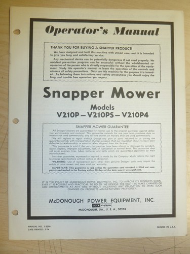 Snapper v210p v210ps v210p4 - snapper,