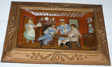 TABLEAU XIXEME EN LAITON REPOUSSE ET PEINT ET METAL §2