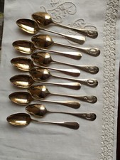 ANTIQUE 1880 FRENCH PAUL MASSAT GOLD GILTED 800 SILVER COFFEE SPOONS SET OF 12