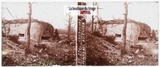 Blockhaus allemand, guerre WW1, plaque verre stéréo, photo ancienne 4,5x10,7 cm