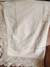 nappe ancienne en lin brode