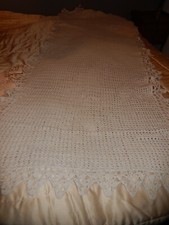 ANCIEN COUVRE MATELAS CROCHET DESSUS CANAPÉ COTON BLANC DÉCORATION VINTAGE LINGE