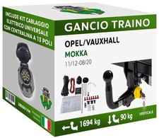 Attelage Démontable Verticale pour Opel MOKKA Tout terrain 2-4X4, GPL 12-20 13p