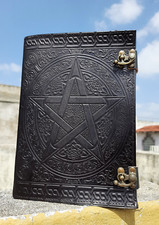 Journal cuir étoile noire 600 pages Pentacle Grimoire Wicca Book of Shadow