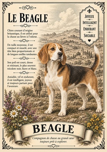 Affiche beagle chien - affiche, a4
