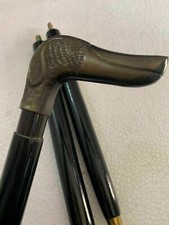 Antique Vintage Victorien en Bois Bâton de Marche Canne Style Laiton Chien Tête