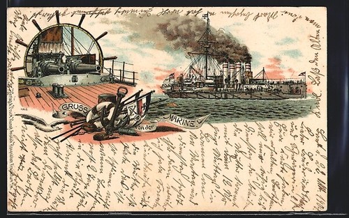 Lithographie navire guerre - de,