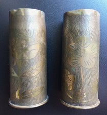 2 vases douilles d'obus 37-85 Militaria Art de tranchées WW1 Objet de Poilu C11
