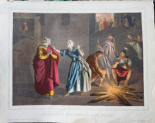 GRANDE LITHO COULEUR SAINT PIERRE DIEU TRAHISON COQ ORIENTALISME JESUS DIEU 1860