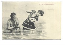 CARTE FANTAISIE BERGERET  LA LECON DE NATATION
