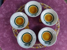 5 Assiette Creuse Faience Gien Modèl Ascoli Art Déco Orange Vert Peint Main 20,5