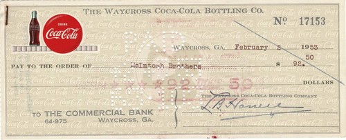 Ancien chèque coca cola - chèque,